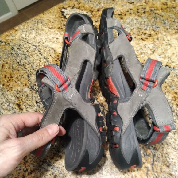 Rare Timberland Wakeby Nubuck Leather Gray Red Sandals A14NN Mens Size US 11 - Picture 6 of 9
